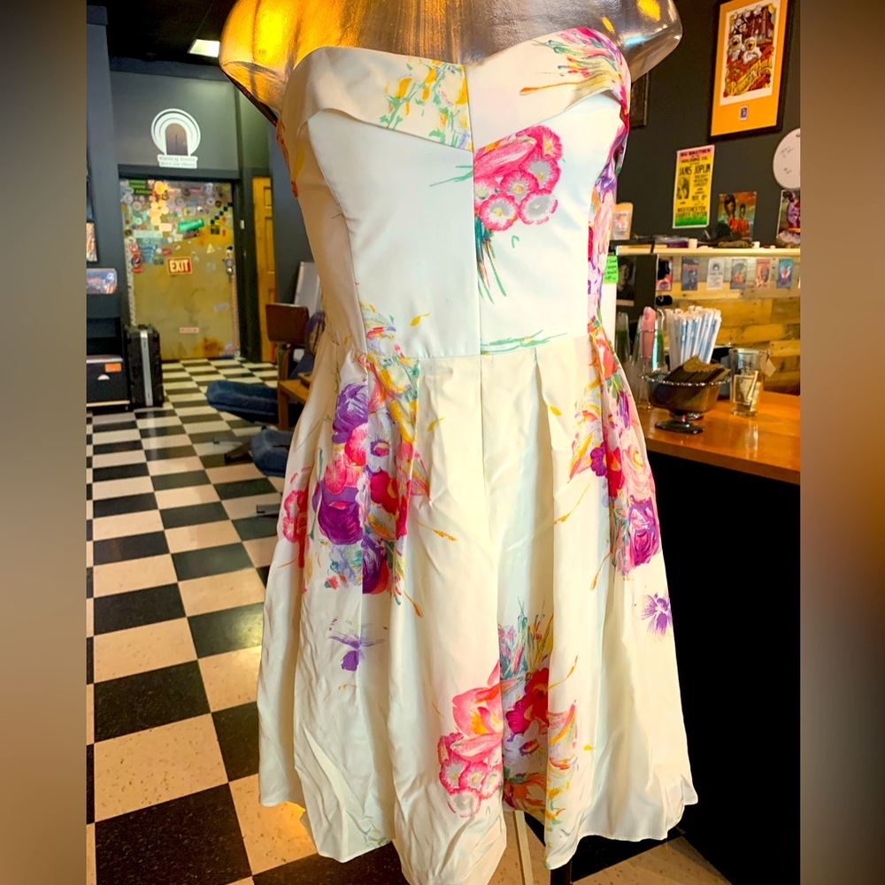 Betsey Johnson Silk Strapless Floral Dress